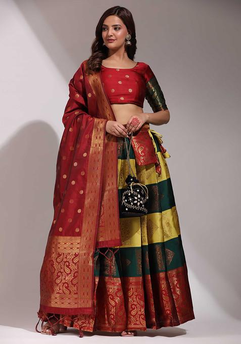 Yellow Zari Embellished Lehenga Set