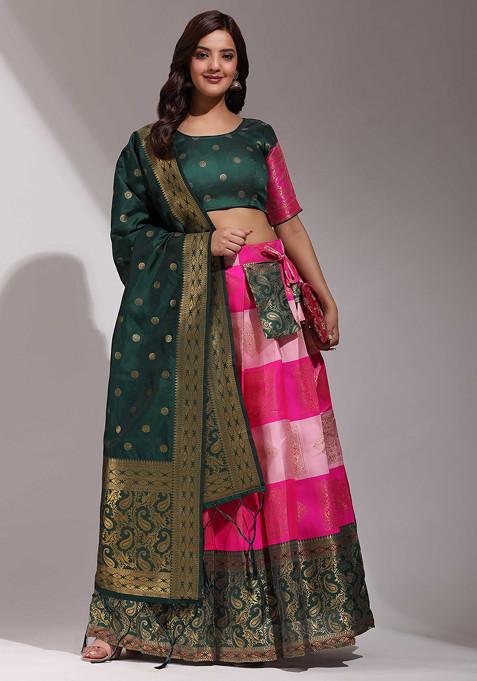 Rani Zari Embroidered Woven Design Lehenga Set