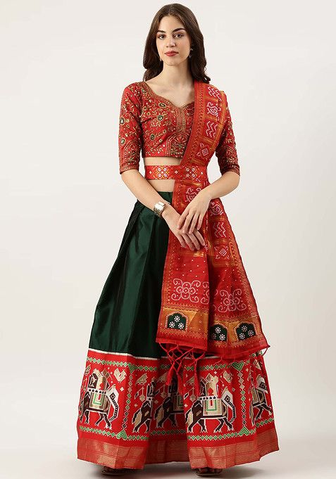 Deep Woven Design Embroidered Silk Lehenga Set