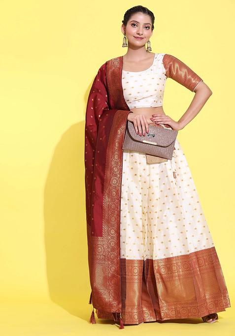 Maroon Woven Design Lehenga Set