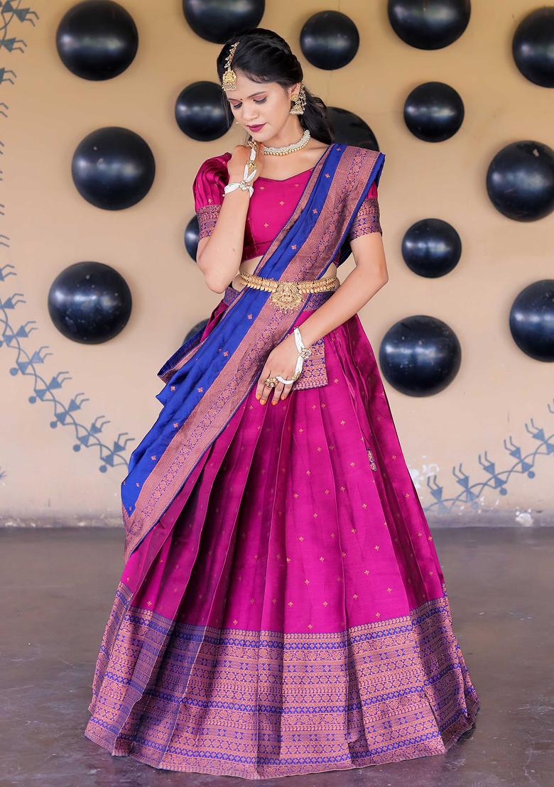 Purple Zari Embroidered Woven Design Silk Lehenga Set