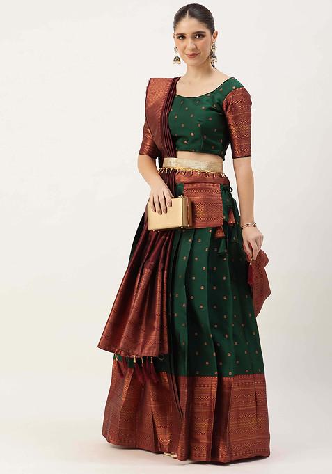 Deep Green Zari Embroidered Lehenga Set