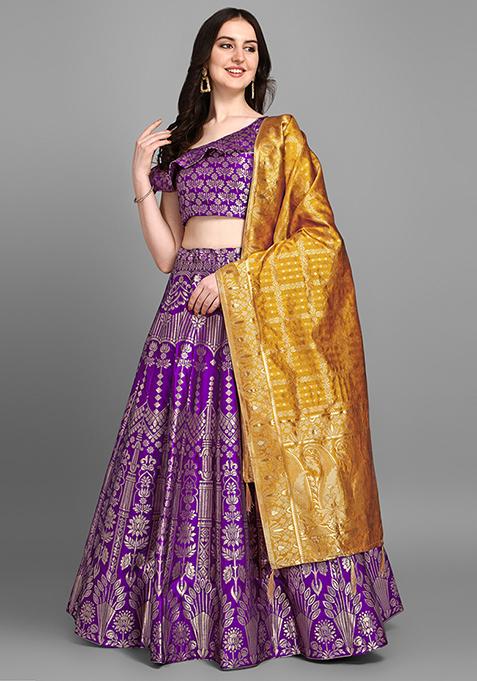 Violet Sequin Zari Embroidered Jacquard Lehenga Set