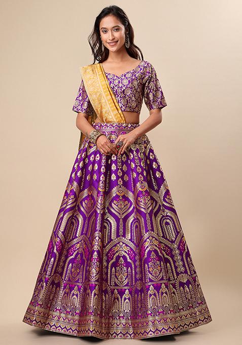 Purple  Zari Embroidered Lehenga Set