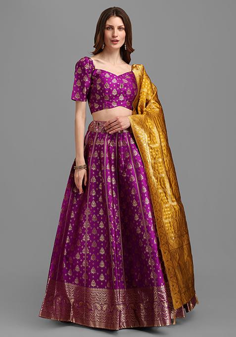 Purple  Zari Work Lehenga Set