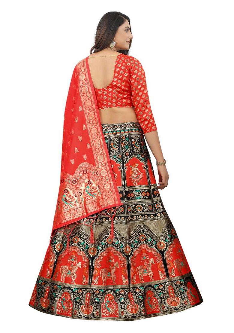 Black Brocade Zari Woven Lehenga Set