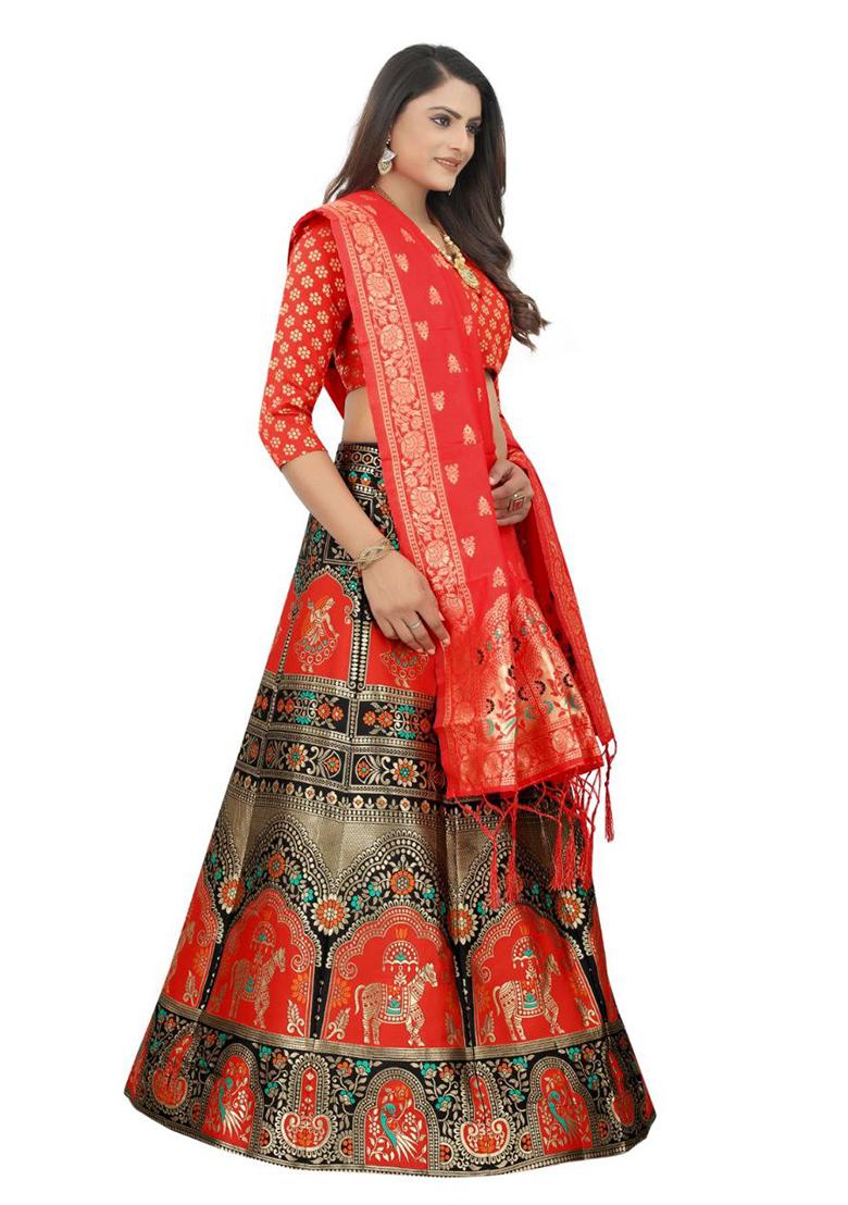 Black Brocade Zari Woven Lehenga Set
