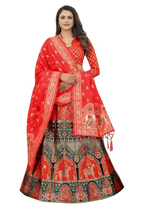 Black Brocade Zari Woven Lehenga Set