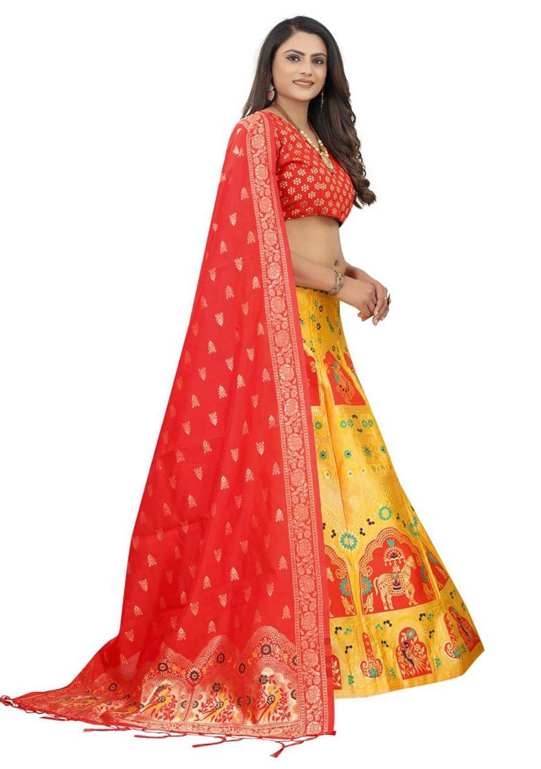Yellow Brocade Zari Woven Lehenga Set