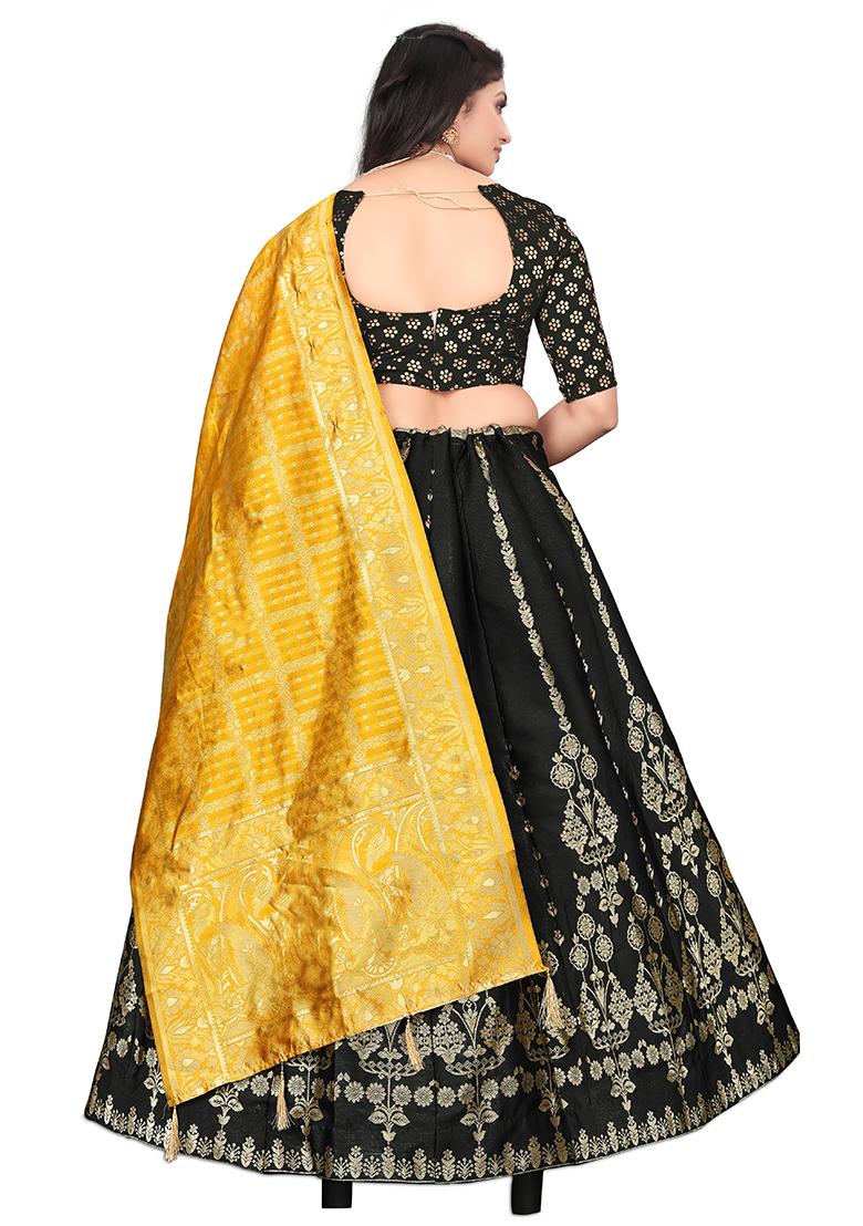 Black Zari Woven Embroidered Brocade Lehenga Set