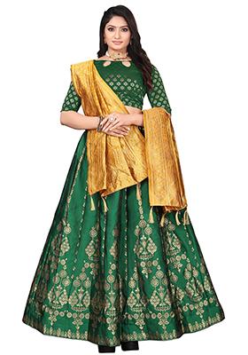Green Zari Woven Embroidered Brocade Lehenga Set