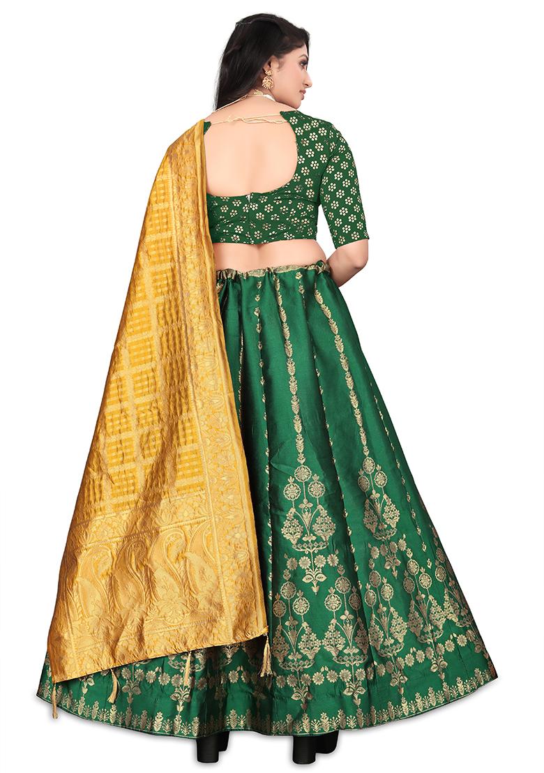 Green Zari Woven Embroidered Brocade Lehenga Set