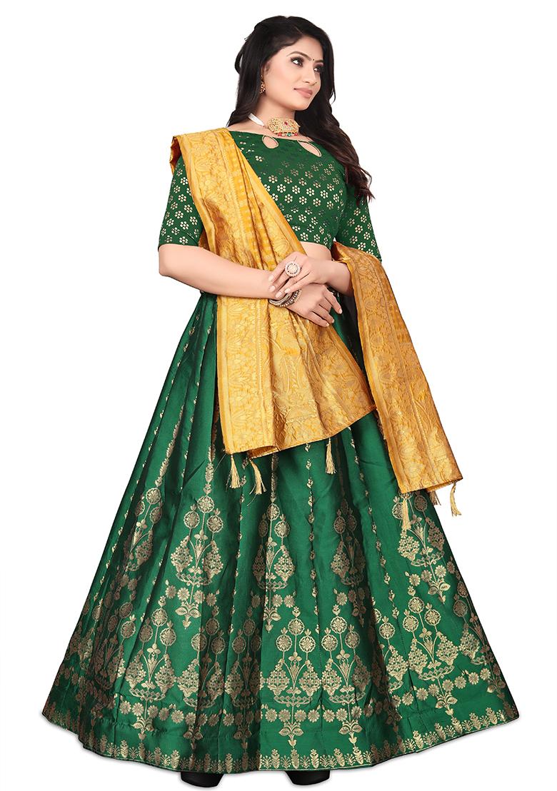 Green Zari Woven Embroidered Brocade Lehenga Set