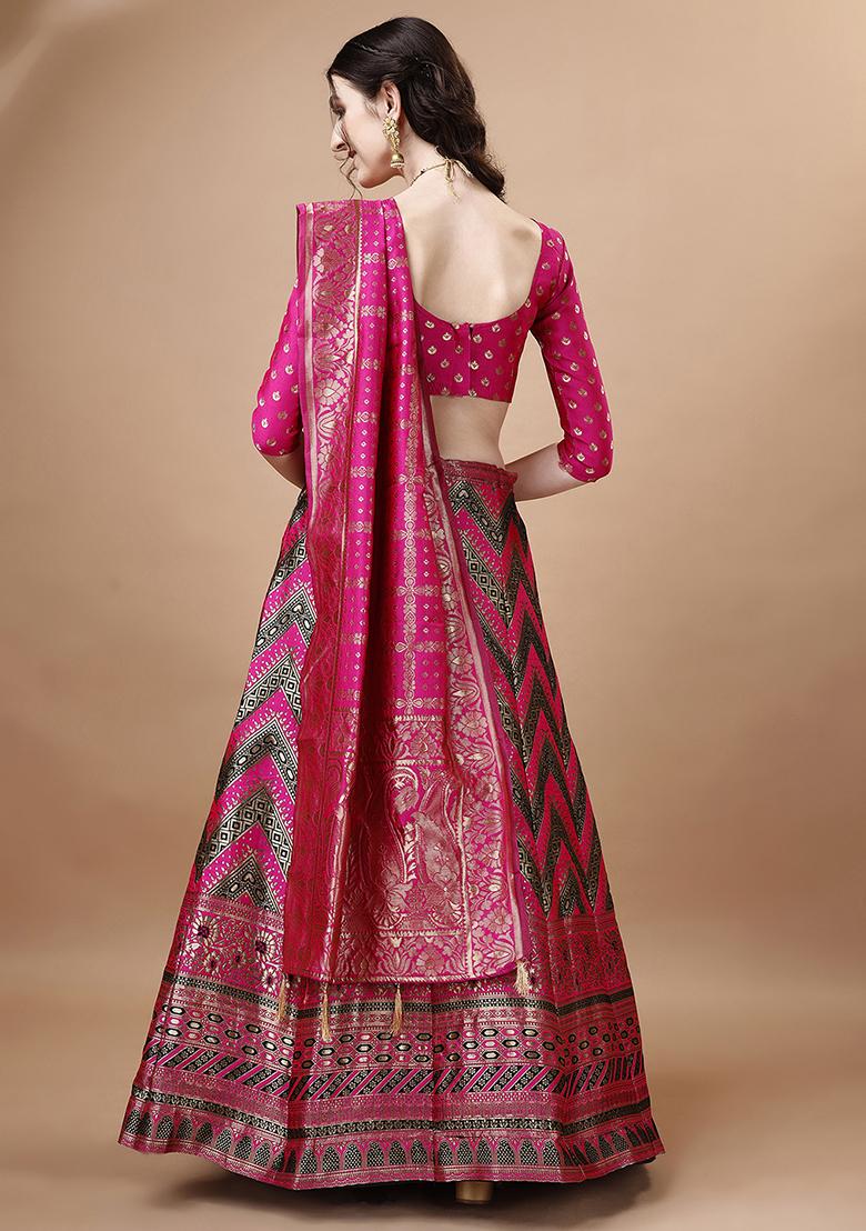 Black Embroidered Brocade Zari Woven Lehenga Set