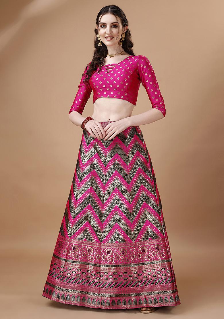 Black Embroidered Brocade Zari Woven Lehenga Set