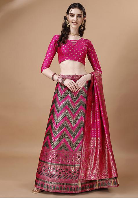 Black Embroidered Brocade Zari Woven Lehenga Set