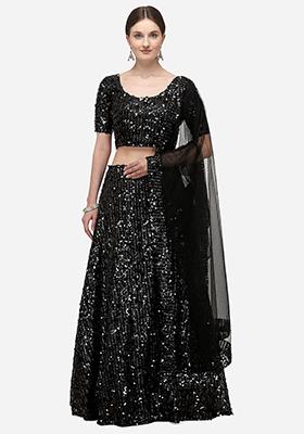 Black Sequin Embroidered Silk Lehenga Set