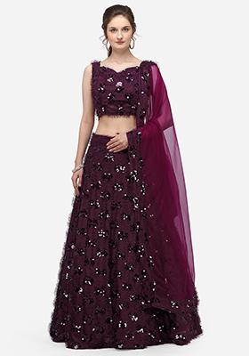 Dark Purple Sequin Embroidered Silk Lehenga Set
