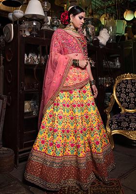 Yellow Sequin Embroidered Mulberry Silk Lehenga Set