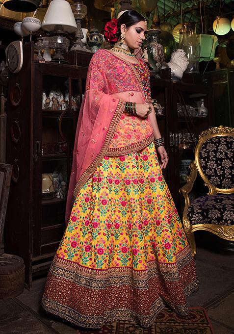 Yellow Sequin Embroidered Mulberry Silk Lehenga Set