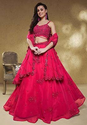 Pink Zari Sequin Embroidered Georgette Lehenga Set
