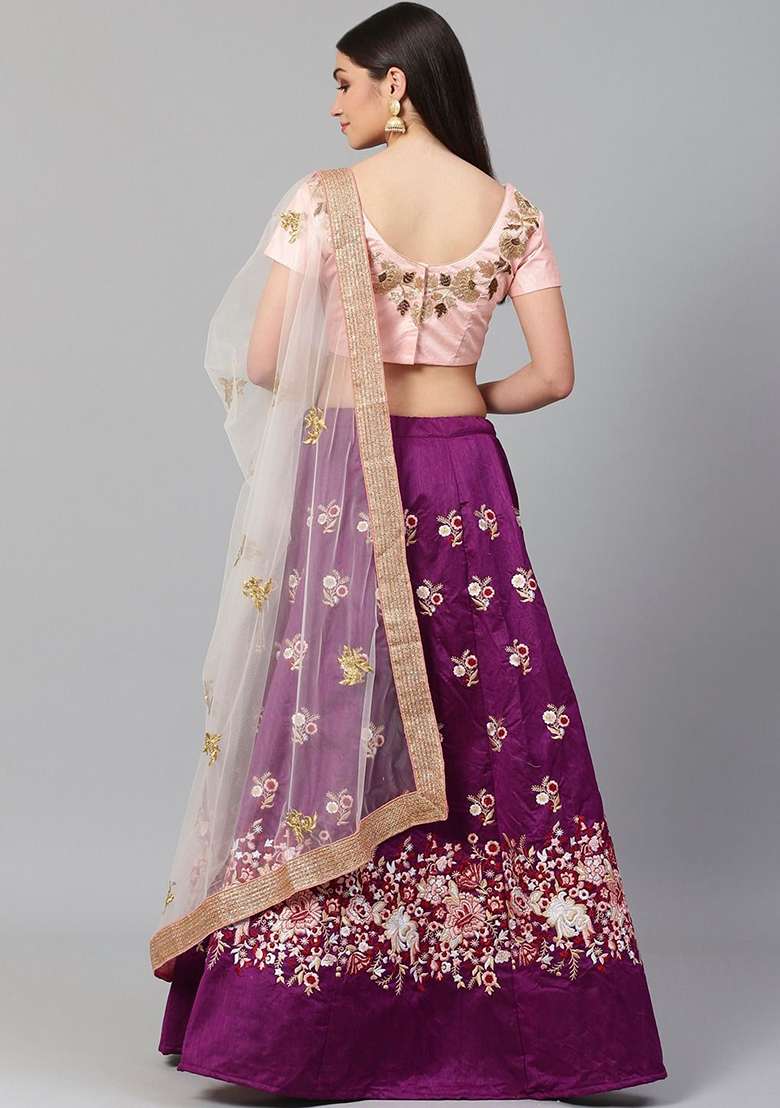 Purple Resham Blend Raw Silk Lehenga Set with Embroidered & Sequin for Diwali | Wedding & Festive Wear - Indya