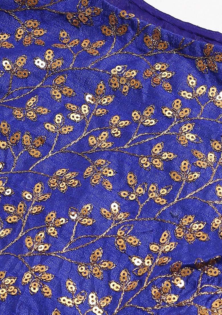 Royal Blue Sequin Zari Embroidered Raw Silk Blend Lehenga Set for Diwali and Festive Wear - Indya