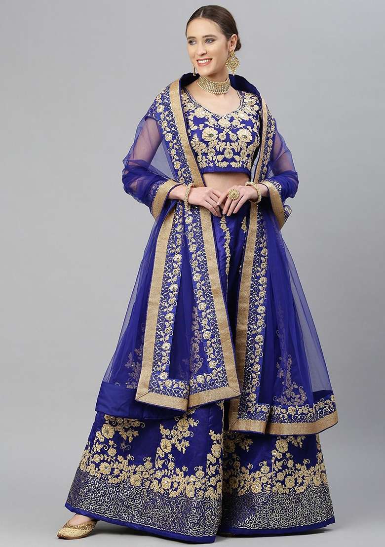 Navy Blue Dori Blend Raw Silk Lehenga Set with Embroidered & Sequin for Diwali | Wedding & Festive Wear - Indya