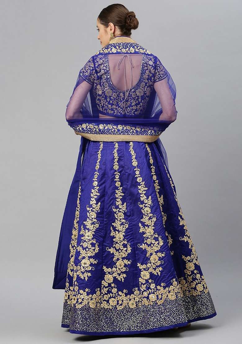 Navy Blue Dori Blend Raw Silk Lehenga Set with Embroidered & Sequin for Diwali | Wedding & Festive Wear - Indya