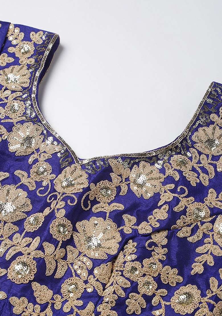 Navy Blue Dori Blend Raw Silk Lehenga Set with Embroidered & Sequin for Diwali | Wedding & Festive Wear - Indya