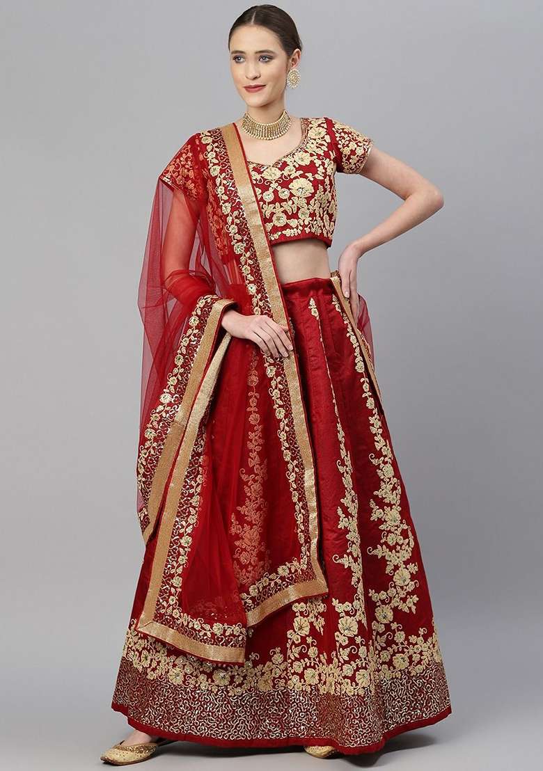 Maroon Dori Blend Raw Silk Lehenga Set with Embroidered & Sequin for Diwali | Wedding & Festive Wear - Indya