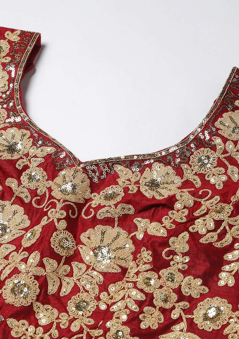 Maroon Dori Blend Raw Silk Lehenga Set with Embroidered & Sequin for Diwali | Wedding & Festive Wear - Indya