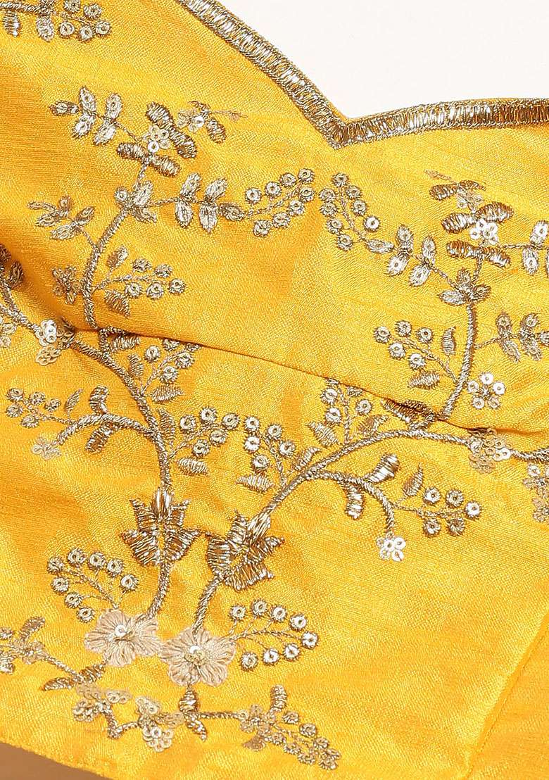 Yellow Sequin Dori Embroidered Mulberry Silk Blend Lehenga Set for Diwali and Festive Wear - Indya