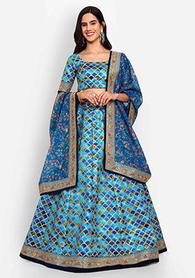 Blue Thread Zari Embroidered Art Silk Lehenga Set