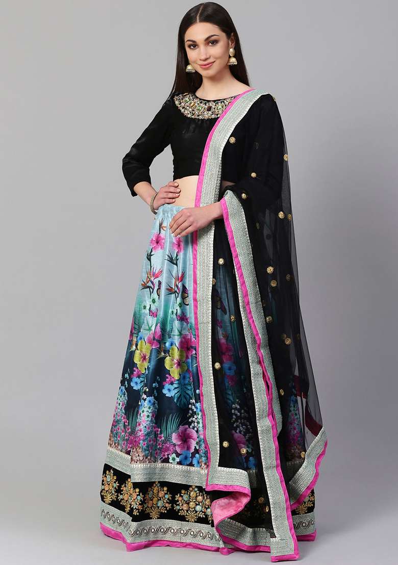 Multicolor Sequin Zari Embroidered Silk Blend Lehenga Set for Diwali and Festive Wear - Indya