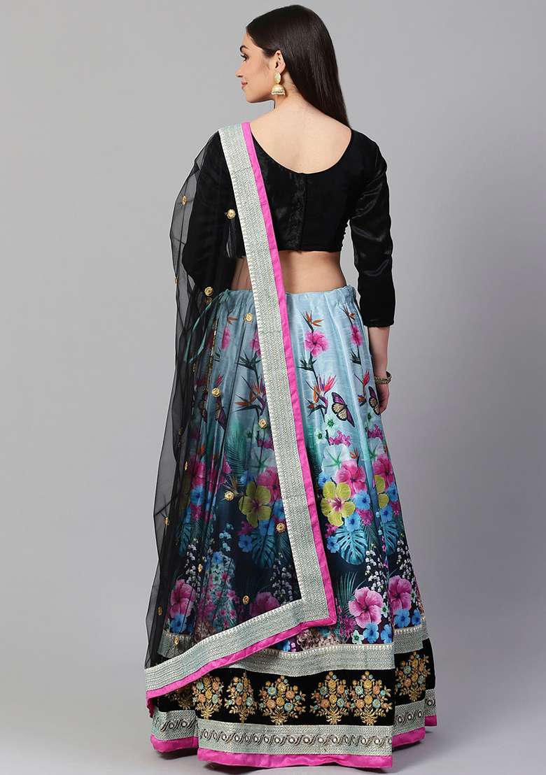Multicolor Sequin Zari Embroidered Silk Blend Lehenga Set for Diwali and Festive Wear - Indya