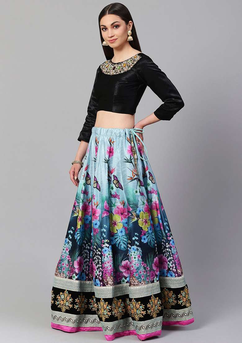 Multicolor Sequin Zari Embroidered Silk Blend Lehenga Set for Diwali and Festive Wear - Indya