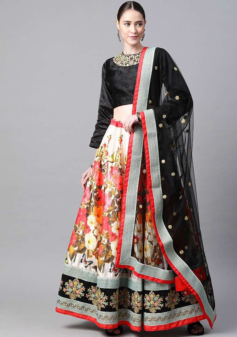 Multicolor Zari Silk Blend Lehenga Set with Embroidered & Sequin for Diwali | Wedding & Festive Wear - Indya