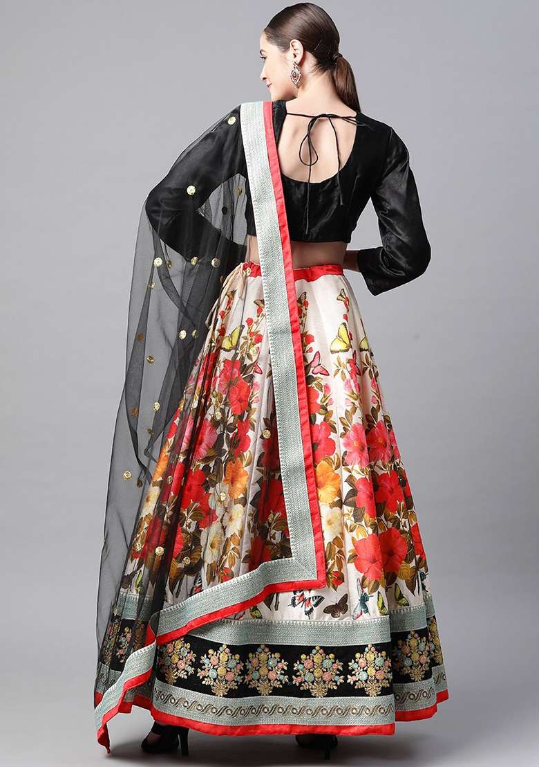 Multicolor Zari Silk Blend Lehenga Set with Embroidered & Sequin for Diwali | Wedding & Festive Wear - Indya