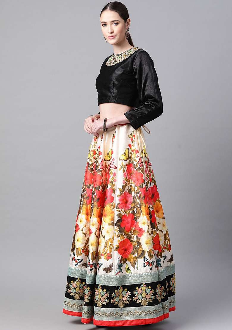 Multicolor Zari Silk Blend Lehenga Set with Embroidered & Sequin for Diwali | Wedding & Festive Wear - Indya