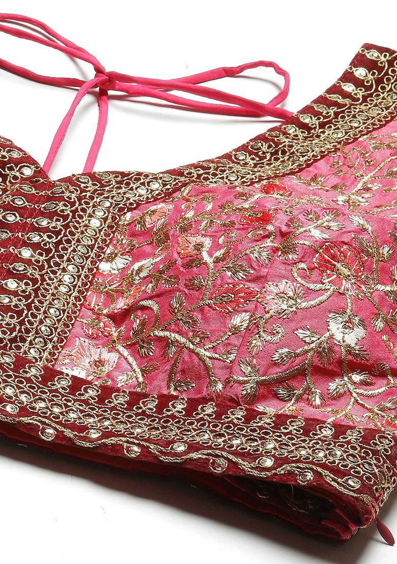 Beige Digital Print Embroidered Organza Lehenga Set - Indya