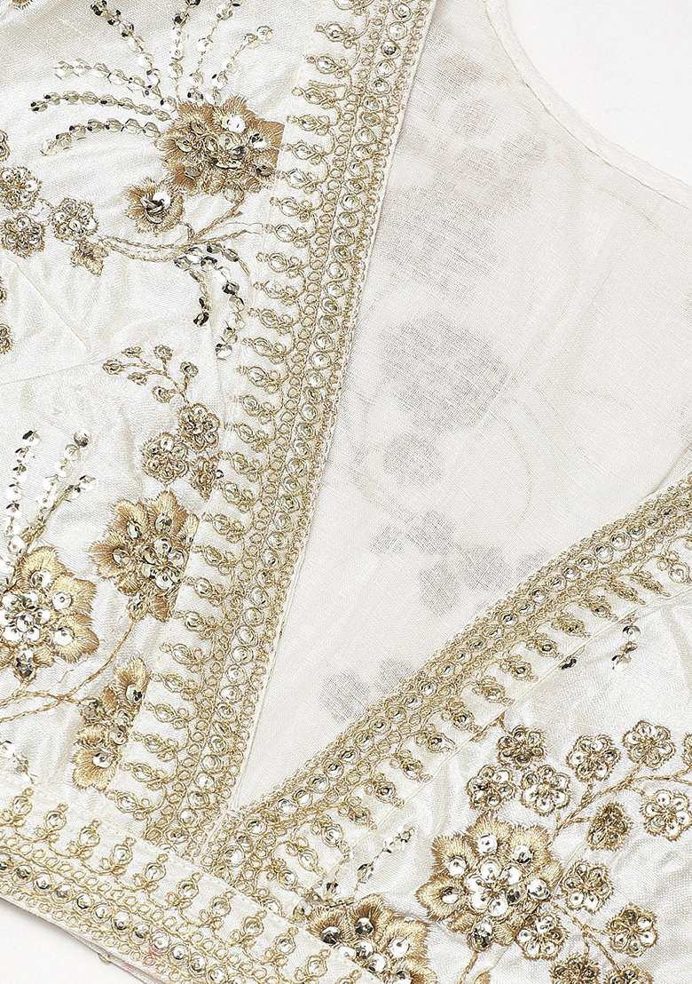 White Zari Slub Silk Blend Lehenga Set with Embroidered & Sequin for Diwali | Wedding & Festive Wear - Indya