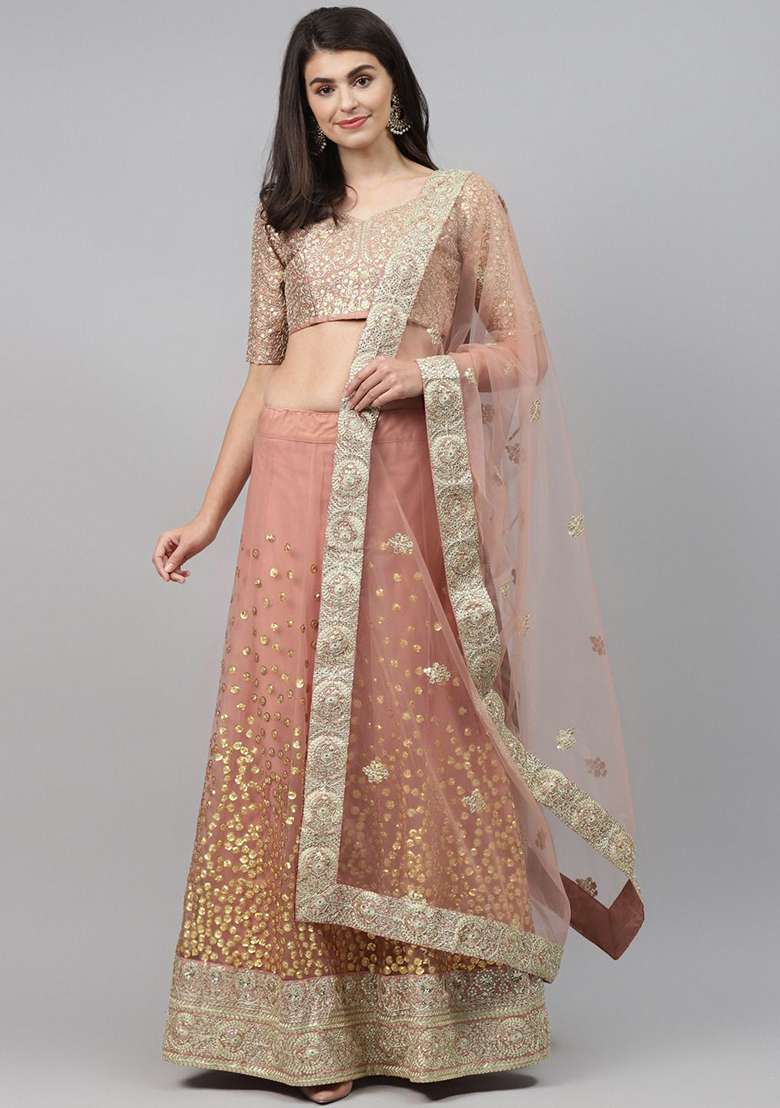 Brown Dori Net Lehenga Set with Embroidered & Sequin for Diwali | Wedding & Festive Wear - Indya