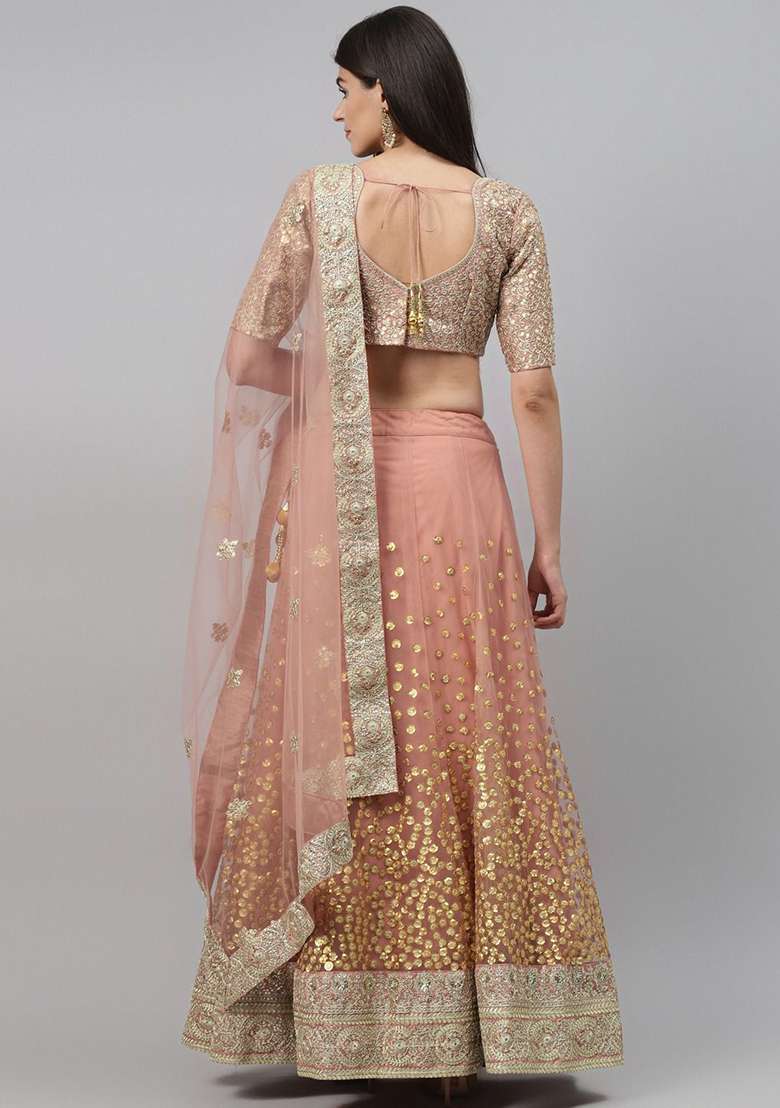 Brown Dori Net Lehenga Set with Embroidered & Sequin for Diwali | Wedding & Festive Wear - Indya