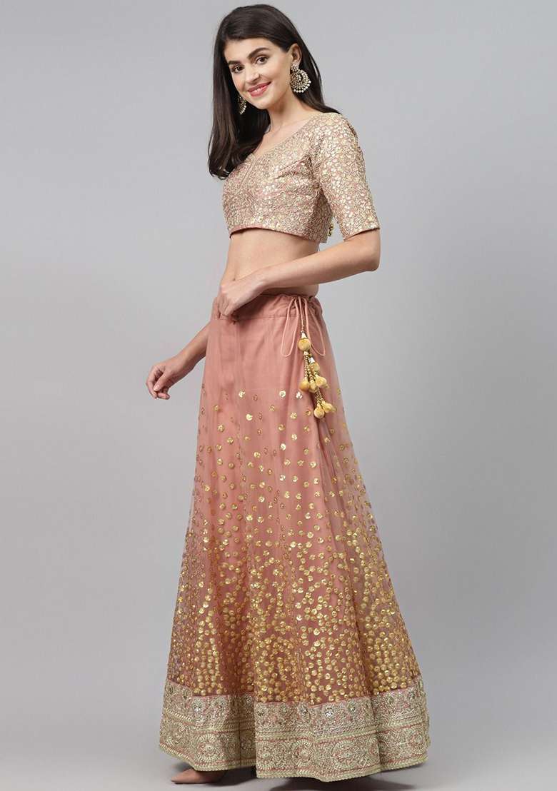 Brown Dori Net Lehenga Set with Embroidered & Sequin for Diwali | Wedding & Festive Wear - Indya