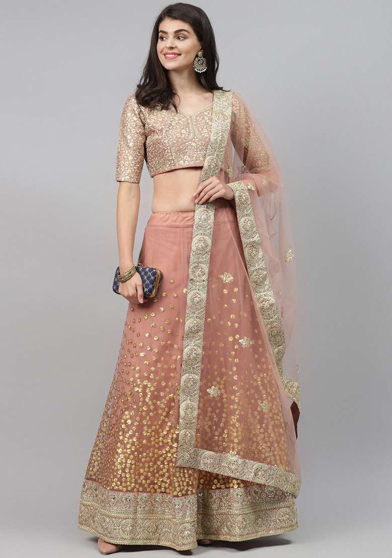 Brown Dori Net Lehenga Set with Embroidered & Sequin for Diwali | Wedding & Festive Wear - Indya