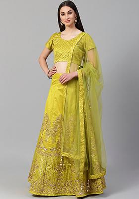 Neon Zari Thread Embroidered Art Silk Lehenga Set
