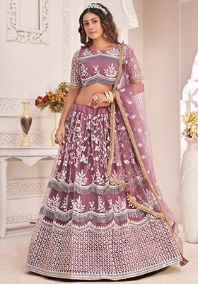 Mauve Thread Sequin Embroidered Net Lehenga Set