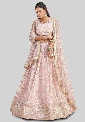 Pink Sequin Embroidered Net Lehenga Set