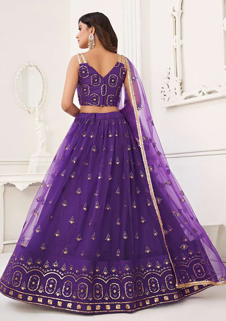 Purple Thread Net Lehenga Set with Embroidered & Sequin for Diwali | Wedding & Festive Wear - Indya